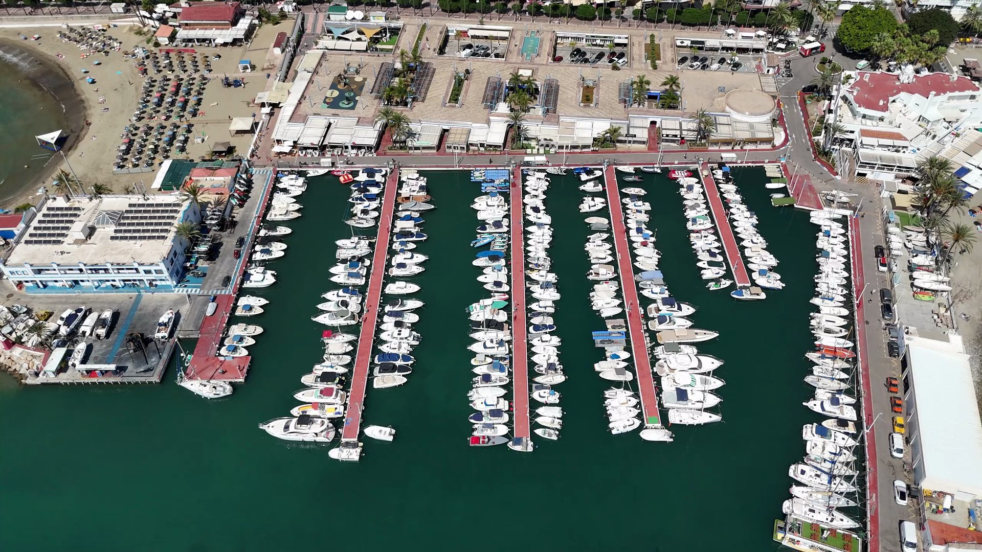 Aerial of Cabo San Lucas marina at golden hour